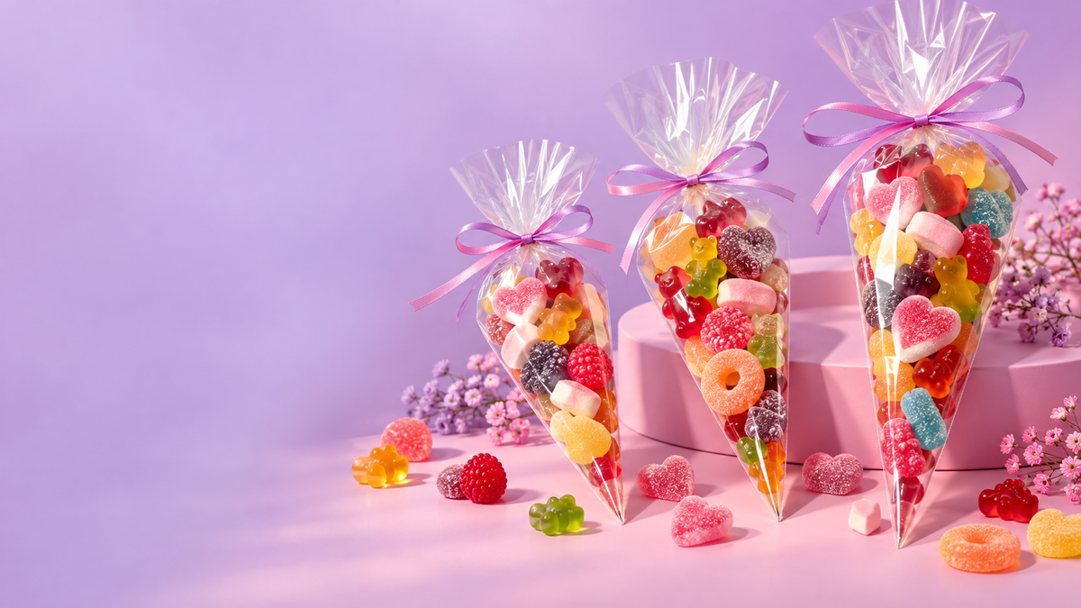 Illustration de cornets de bonbons garnis