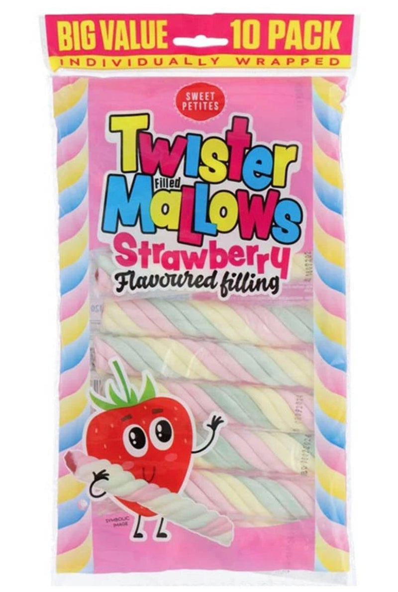 Twister Mallows Fraise – Chamallows Torsadés Fourrés – 120 g (10 pièces)