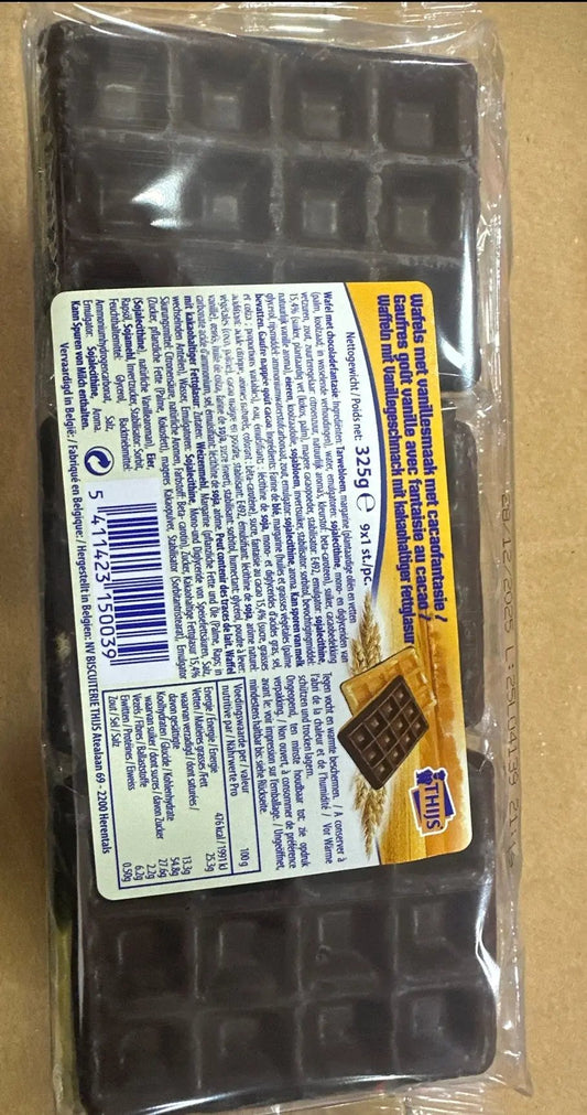 Gaufres goût vanille avec fantaisie de chocolat par 9. Paquet de 325 grammes Bonbec